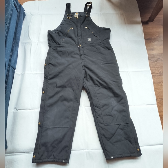 Carhartt R33 Extremes Arctic Zip Front Bib Overall Black 46 x 32 Quilt Lined - Picture 1 of 8